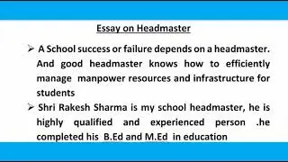 Essay on My headmaster// short essay on my headmaster in English
