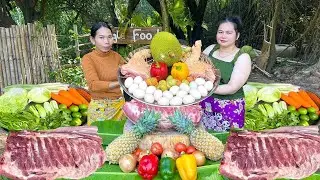 Pork Ribs with Vegetables Cooking Recipe | Crispy Pig Ribs | MUKBANG FOOD