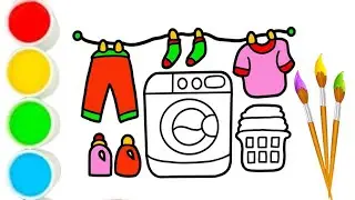 How to draw a Washing machine with Clothes/kids Drawing coloring pages