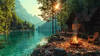 Cozy Lakeside Spring Vibes | The Ultimate Relaxing Cozy Campfire & Nature Sounds Ambience 🌼🌅