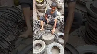 amazing young man tyre cutting process handmade skill #short.#skill #tyre