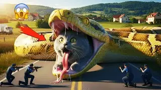Brave Rescue Team Saves Homeless Cat from Giant Snake Attack🐍