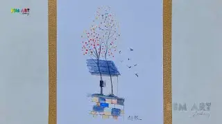 Minimalist Tree House Watercolor Art | Modern Wall Art & Relaxing Visuals | SSM Art