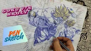 How to draw Goku vs Broly with a ballpoint pen.