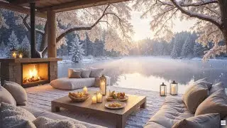 Warm Fireplace by the Winter Lake ❄️ Soothing Piano & Crackling Fireplace Sounds for Peaceful Sleep