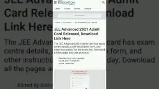 Jee Advance | Admit card released | Link in description box|😮☺️