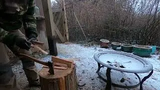 Fire making in the snow with pitch sticks!