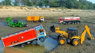 JCB Tractor Cartoon Video | BharatBenz TATA Dumper Truck Accident Pulling Out JCB 5CX | AJ TOYS