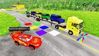 Flatbed Truck McQueen | Transportation with Truck - Pothole vs Car #108 | BeamNG.Drive Gameplay