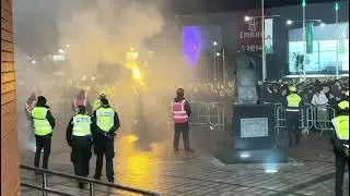 Thousands of Celtic fans protest outside the Glasgow stadium
