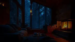 Calming Rain with Soft Thunder Sounds - Fall Asleep in Minutes - Relaxing Rain, Thunder & Fireplace