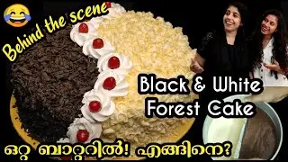 😲ഇങ്ങനെ ചെയ്യോ! Fusion Cake, ഒറ്റ Batter ൽ !|Black Forest cake |White Forest cake| Behind the scene😂