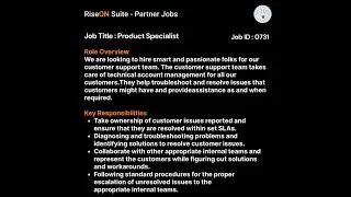 Product Specialist | Partner Jobs | RiseON Suite