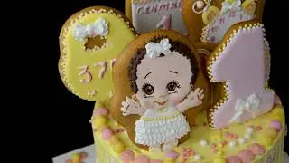 Торт на один годик  для девочки/ first birthday cake for a baby girl