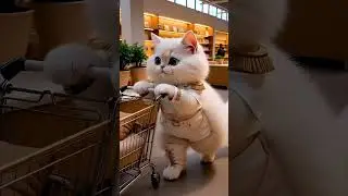 Милый кот с удовольствием отправляется за покупками!