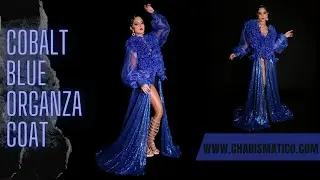 CHARISMATICO Regal Blue Organza Sequin Long Drag Queen Coat