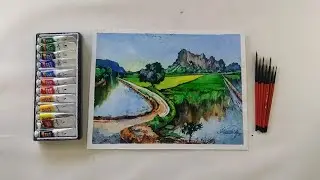 How to draw village farm on landscape / watercolor landscape painting demo