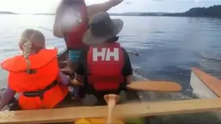 Solway Dory Outriggers on canoe with motor
