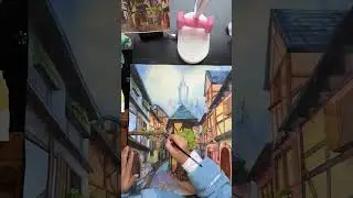 Watercolor Art process: Transform Eguisheim into a Magical Gaming city of Stormwind