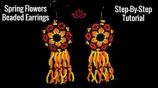 Spring Flowers Beaded Earrings with Twisted Fringe - Tutorial. How to make seed beads earrings?