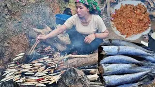 I grilled fish to make fish to eat gradually, the mountain girl