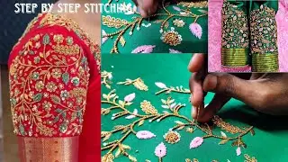 Aari Work Blouse Designs step By Step stitching || Nehar Maggam Work