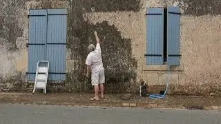 Jet washing the whole of the front of our 206 yr old French house its been a long time in the coming