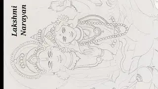 Lakshmi Narayan drawing part 1/How to draw a beautiful outline sketch of lord Vishnu & Maa Lakshmi