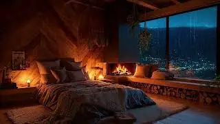 Warm Rainy Night Ambience | Crackling Fireplace & Soft Candle Sounds for Deep Sleep
