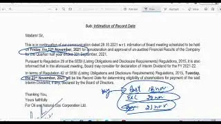 ONGC SHARE DIVIDEND 2021 RECORD DATE