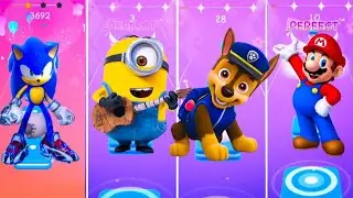 Sonic Primer 🆚 Minion's 🆚 Paw patrol 🆚 Mario Tiles Hop EDM Rush 🎶
