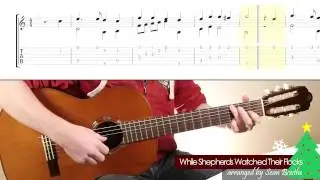 'While Shepherds Watched Their Flocks By Night' - easy guitar arrangement with score and TAB