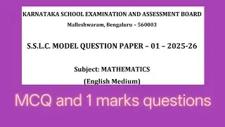 Karnataka board SSLC model question paper -1 2025-26 maths  analysis MCQ and one marks questions.
