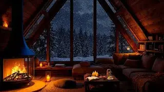 Comfortable Cabin in the Drizzle : Soft Jazz Music, Crackling Fire & Winter Night Ambience for Sleep
