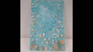 Крымское море. Купить яркую картину в бирюзовых тонах с ракушками и морскими камнями