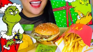 ASMR MCDONALD'S THE GRINCH MEAL (MUKBANG / EATING SOUNDS) | NO TALKING HOLIDAY VIBES