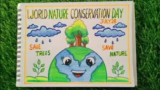 World Nature Conservation Day Drawing Easy | Save Earth Save Nature Poster | Save Earth Drawing Easy