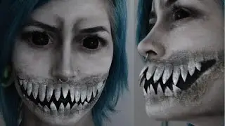 Creepy Monster teeth Halloween makeup Tutorial with Latex and Fake nails | Krispuuh