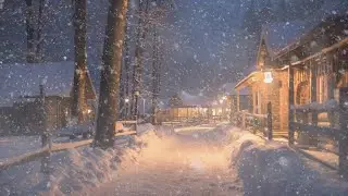 Street Blizzard Harmony for Relaxation | Village Snowfall White Noise | Peaceful Winter Snowscape