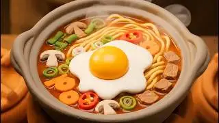 ASMR Clay Food 🍜🍳 Ramen with Egg & Green Onion Rings