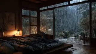 Звуки сильного дождя в уютной японской спальне 🌧️ Дождь на окне для крепкого сна