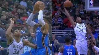 Russell Westbrook, Giannis Antetokounmpo Trade Dunks! Thunder vs Bucks 2017-18 Season