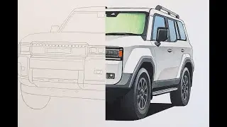 Sketch to Color Realistic Toyota SUV Drawing  Step by Step Art On Wheel Tutorial