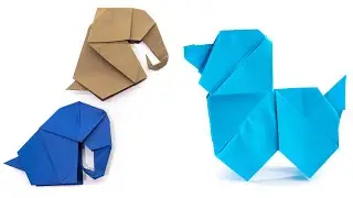 Perro de papel vs. elefante de papel. Idea de origami.