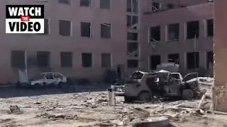Heavy damage seen after Russian attacks on school in Chernihiv, Ukraine