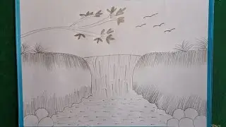 Easy waterfall drawing || how to draw nature scenery of waterfall |beautiful scenery drawing 