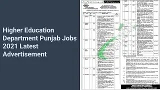 Higher Education Department Punjab Jobs 2021 Latest Advertisement