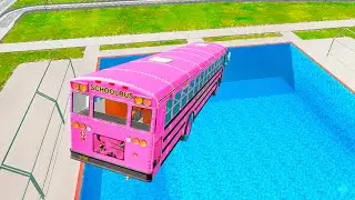 School Bus Down In Swimming Pools &ndash; Insane BeamNG Drive BMG Crash You Must See