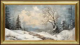 Vintage Winter Forest, Rustic Oil Painting | 4K Framed TV Art Screensaver for Christmas