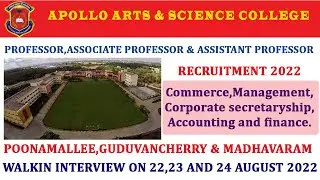 Apollo Arts and Science College-Professor,Associate Professor & Assitant professor Jobs 2022
